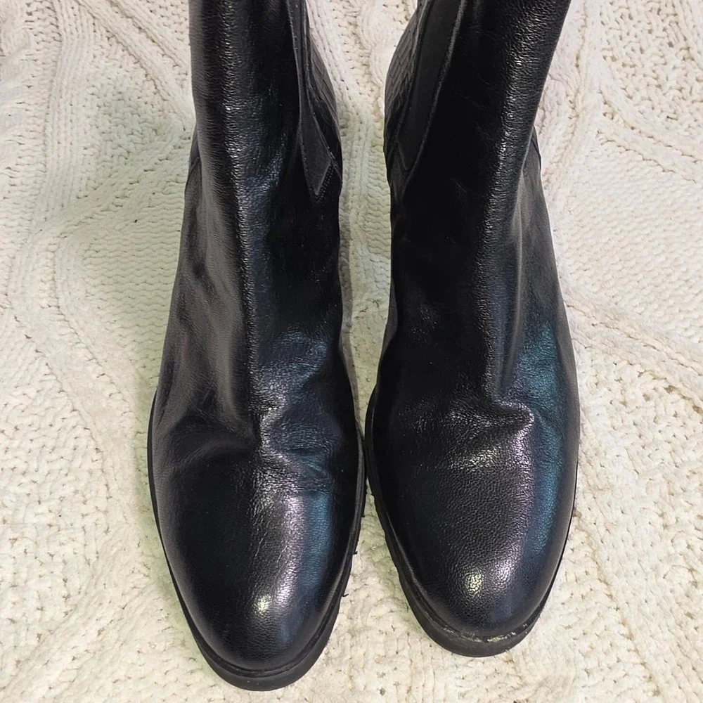 Brunate Heeled Boots Black Croc Embossed Italian Leather Womens 38.5 Excellent